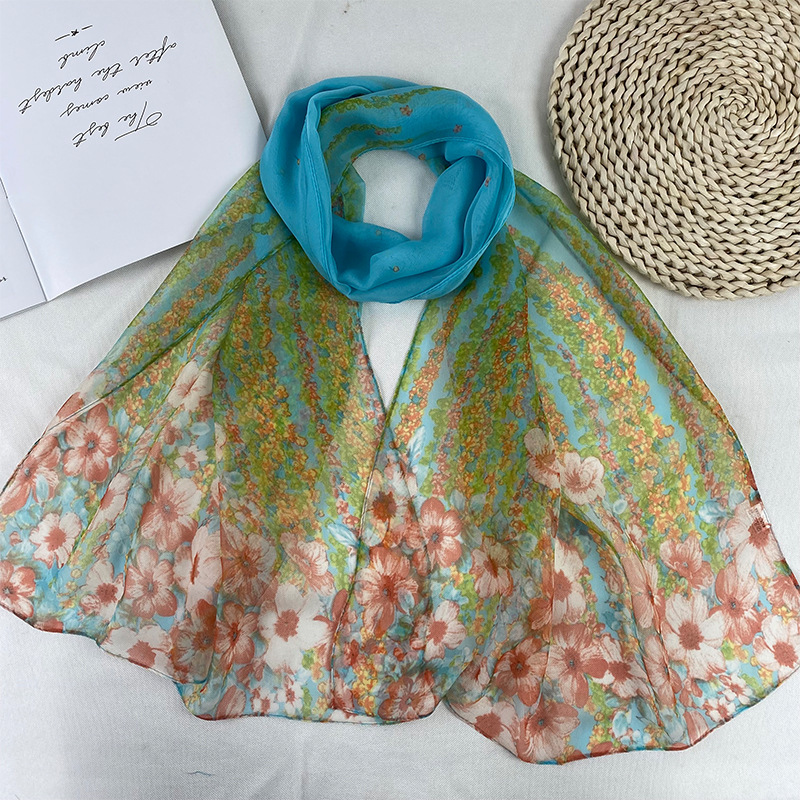 K916 New Georgette scarf fashionable red floral print autumn and winter warm shawl thin style