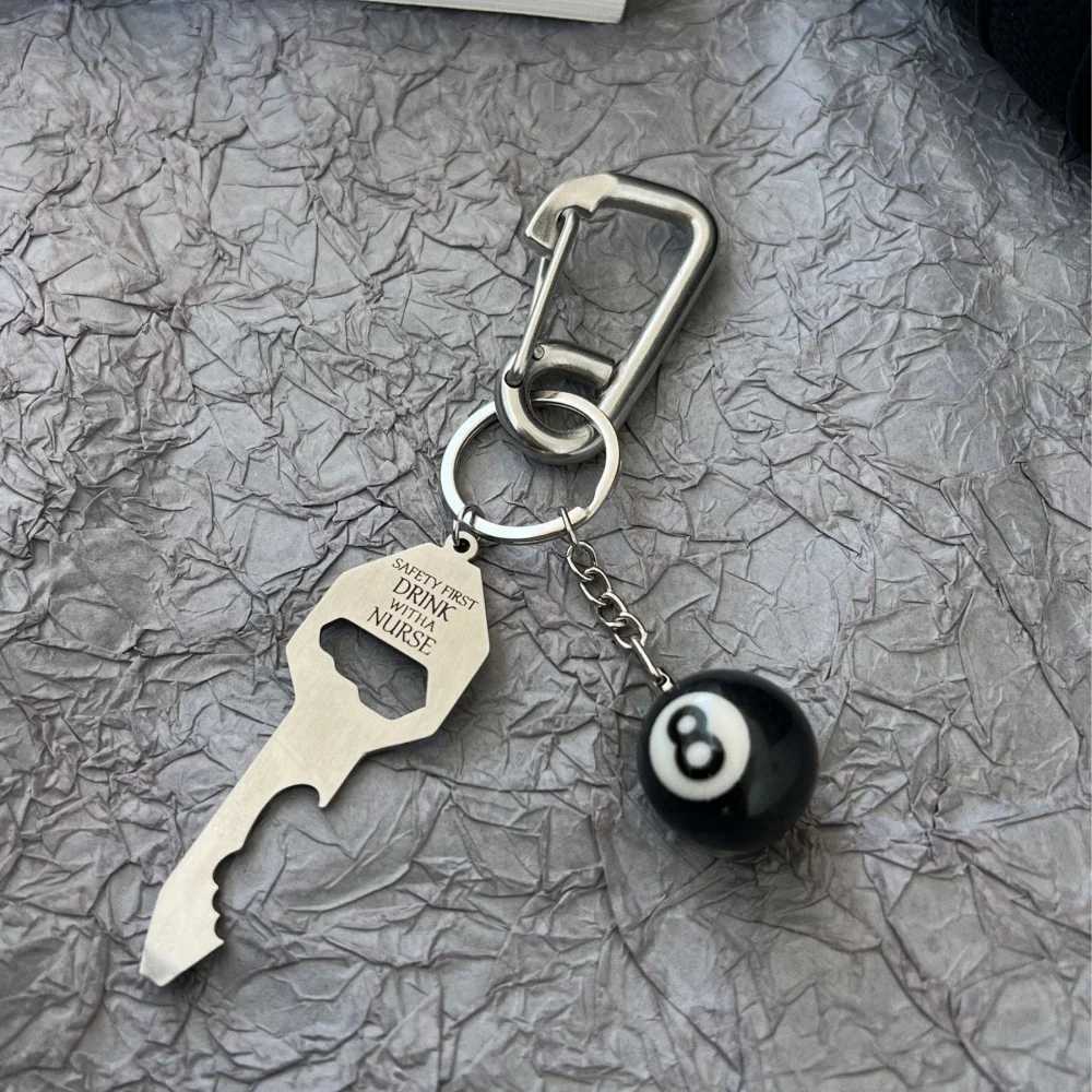 3D Black No 8 Billiard Keychain Lucky Dice Beer Bottle Opener Fashion Creative Women Men Solid Metal Carabiner Pendant GiftsXJ250602