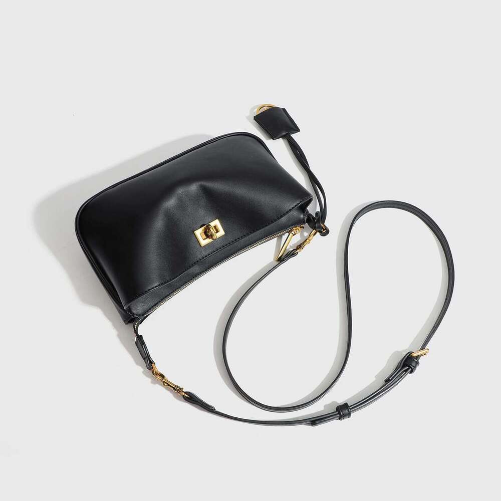 2025 Spring New Brand Rodeo Shoulder Leather Black Handbags Women Fashion Gold Buckle Underarm Bags