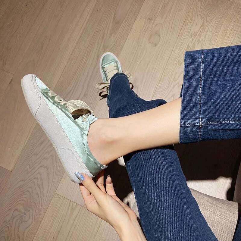 Satin White Flats Shoes New Fashion Canvas Casual Sneakers For Women