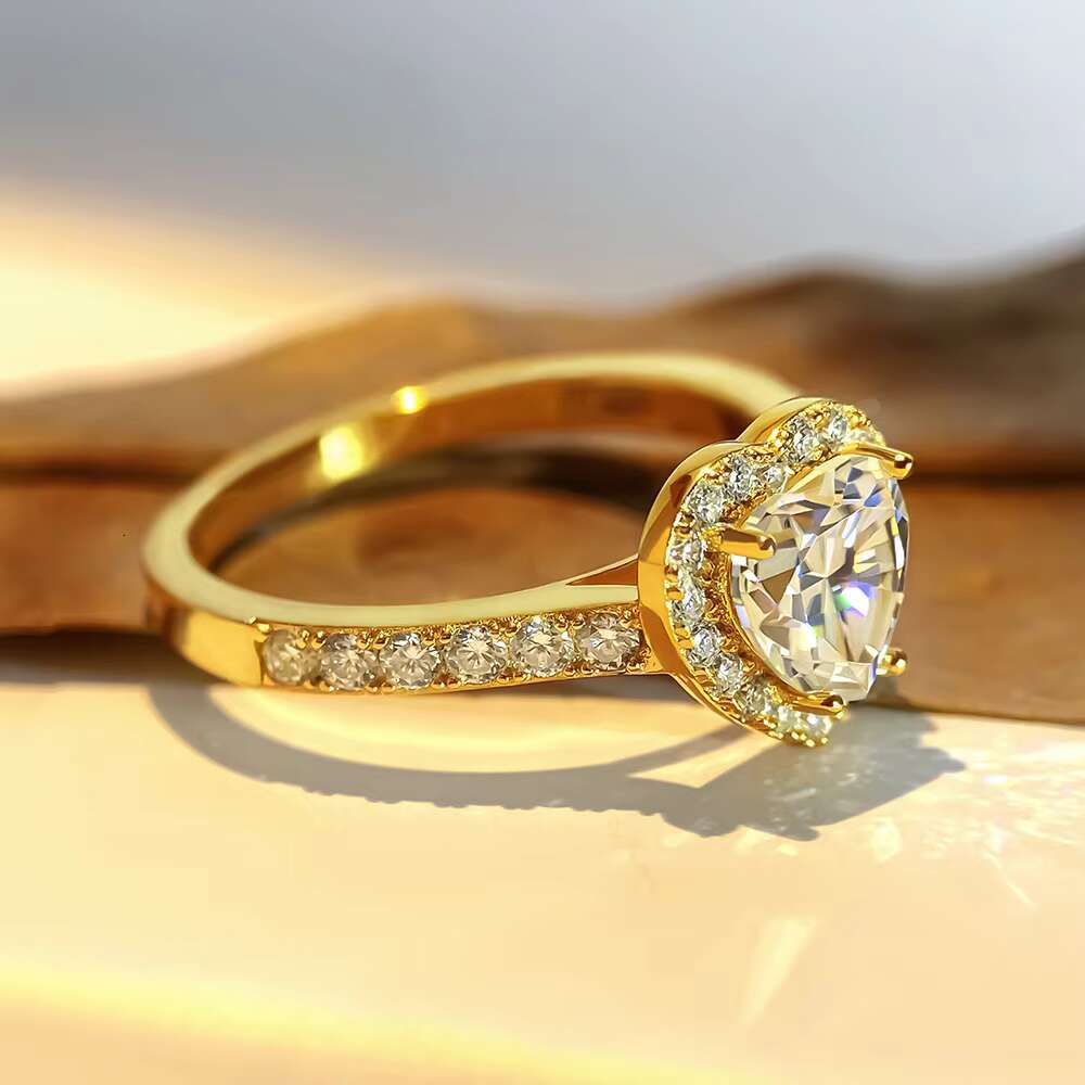 FOXI 1Ct Heart Shape Moissanite Diamond Ring 18K Gold Plate Halo Engagement Ring 925 Sterling Silver Moissanite Wedding Ring