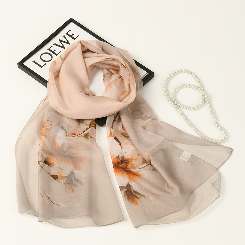 K918 Silk scarf 100% chiffon printed shawl scarf dual-purpose Hangzhou silk machine curled edge self-produced
