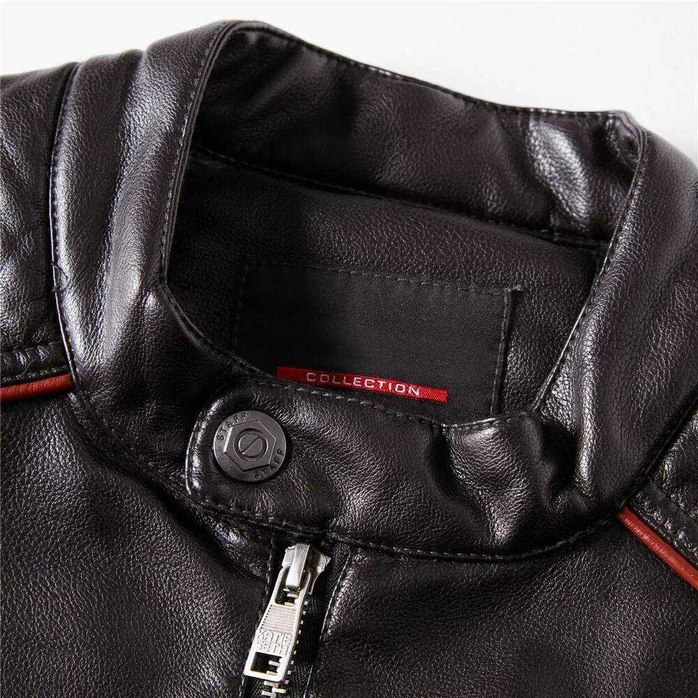 Streetwear Biker Slim Fit Autumn Winter Coat Fur Lined Motorcycle Fashion Men Coffee Leather Jacket