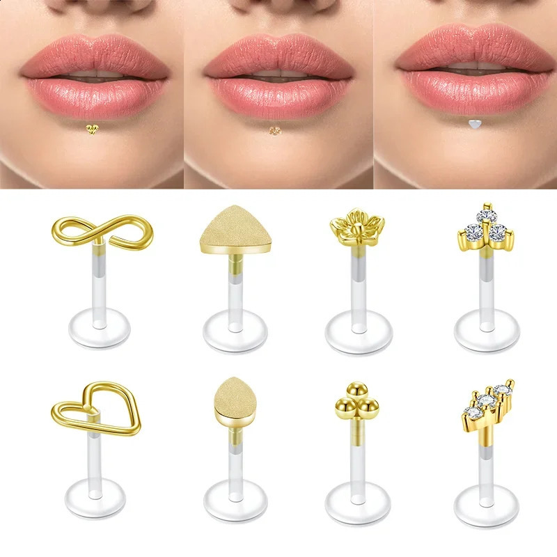 5PCS 16g Lip Rings Stainless Steel Labret Monroe Lip Rings Nail Tragus Helix Earrings Studs Ring Medusa Piercing Jewelry 8mm 250530