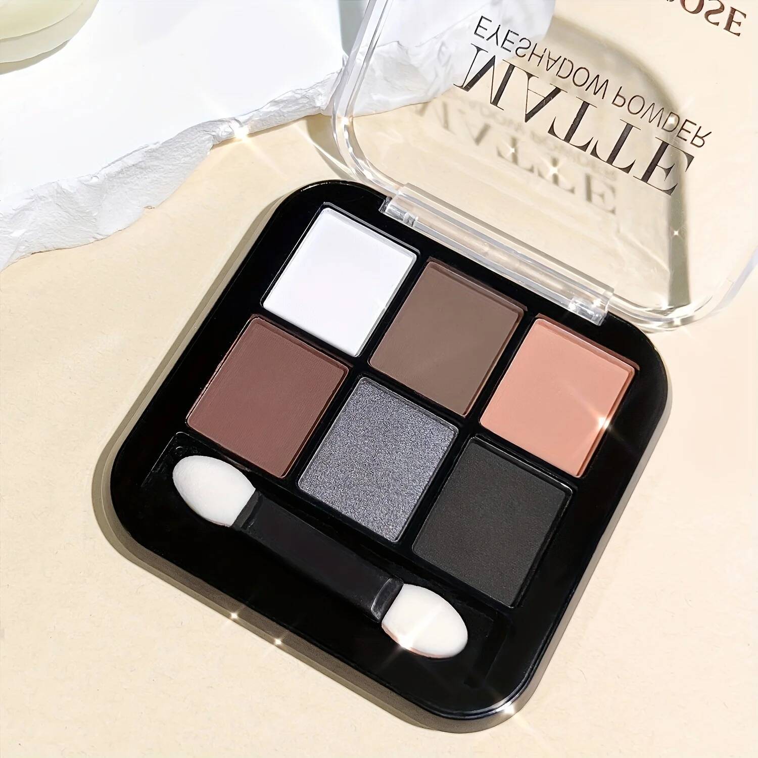 6 Colors Palette With Brush Matte Pearly Glitter High Pigmented Eyeshadow y Makeup Brown Color Brightening Eyelid