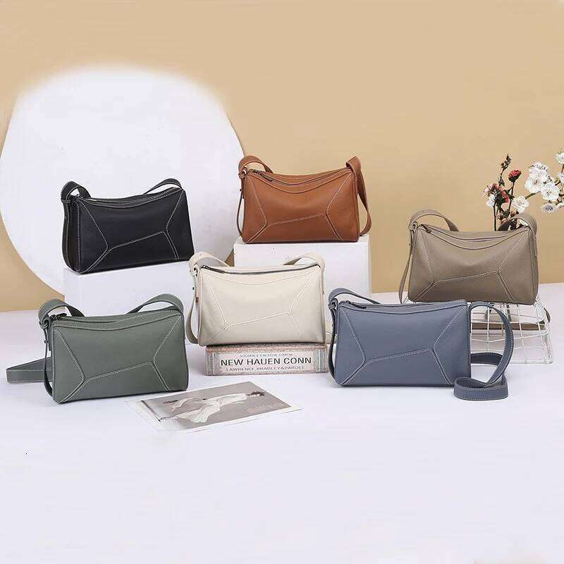 New Women Lady Popular Commuter Boston Crossbody Messenger Female Soft Genuine Leather Geometric Pillow Shoulder Bag