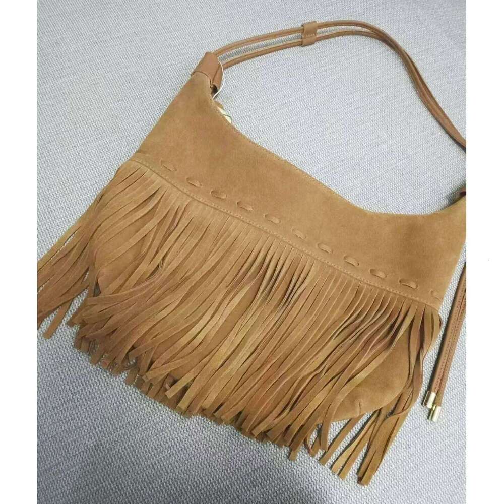 Women Genuine Suede Fringes Shoulder Hippie Gypsy Bohemian Boho Chic Vintage Retro Ibiza Nubuck Leather Side Bag