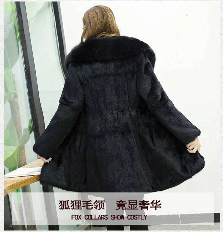 New Women's Real genuine natural rabbit coat with fox collar girl's fashion fur jacket outwear custom any size