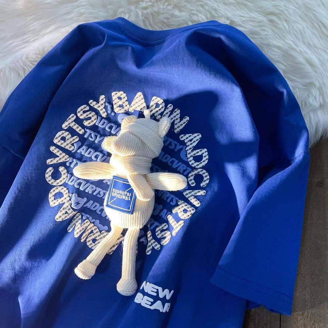 2025 summer new women's T-shirt new women's short sleeved T-shirt loose design sense niche half sleeved top fashion teddy bear pattern desig