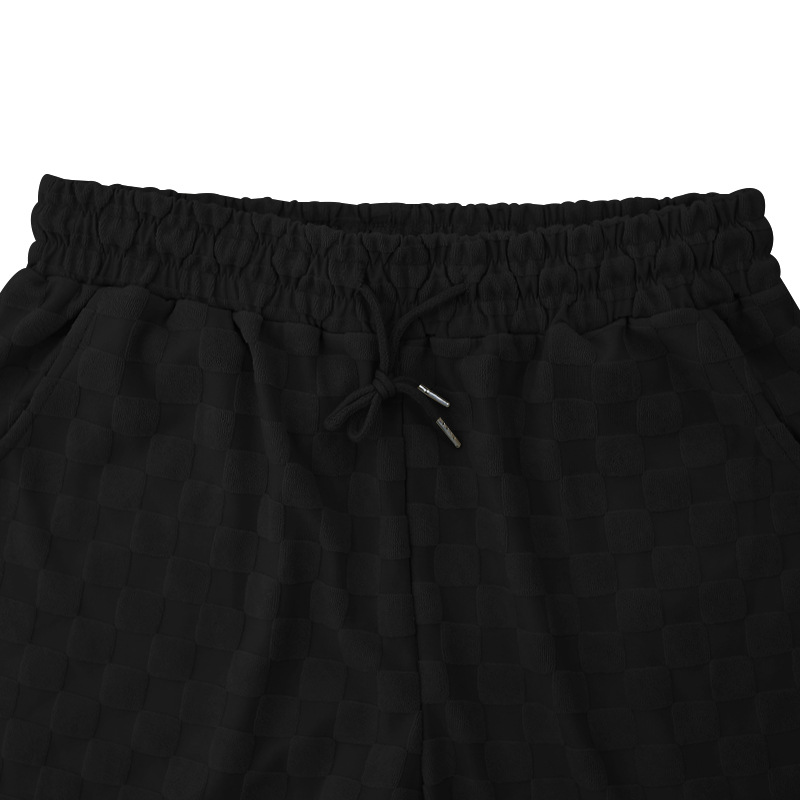 Mens tracksuit fashionable T-shirt casual shorts new jacquard check short-sleeved T-shirt loose large-sized straight casual shorts set European code: 