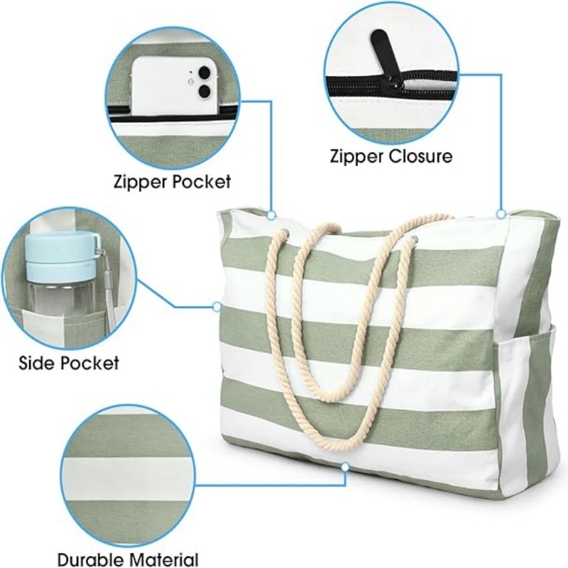 Tote Waterproof Foldable Women's Beach Large Capacity Portable Handheld Storage Bag Striped