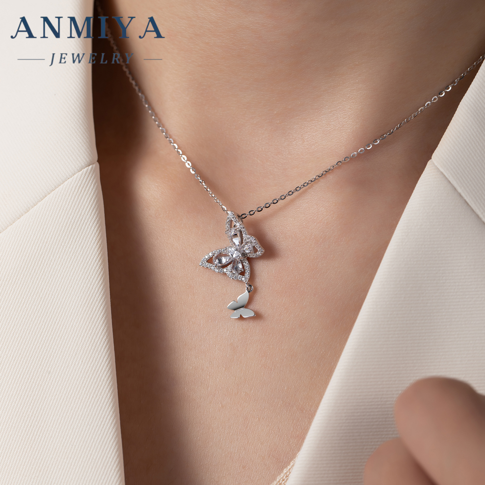 Dainty Butterfly Pendant Necklace 925 Sterling Silver Necklaces for Women Jewelry