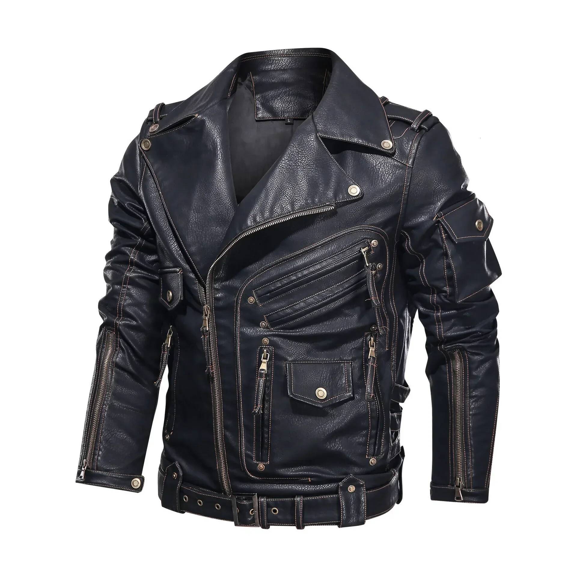 PLUS Size Coats Male Brand Winter Mens Fashion Motorcycle PU Cool Zipper Pockets Leather Jacket
