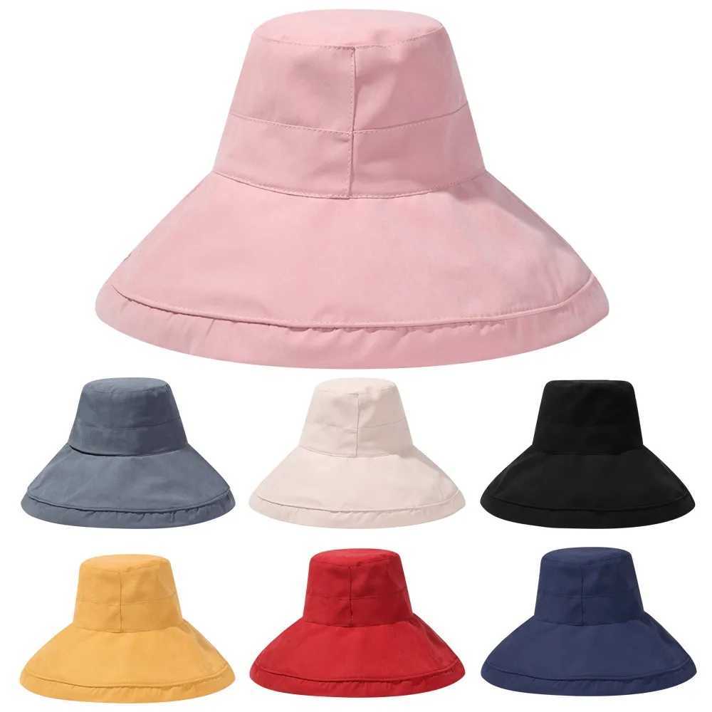Wide Brim UPF 50+ Sun Hat for Women Anti-UV Protection Hiking Fisherman Cap Foldable Summer Solid Beach Hat 2025 Sun Hat W250602