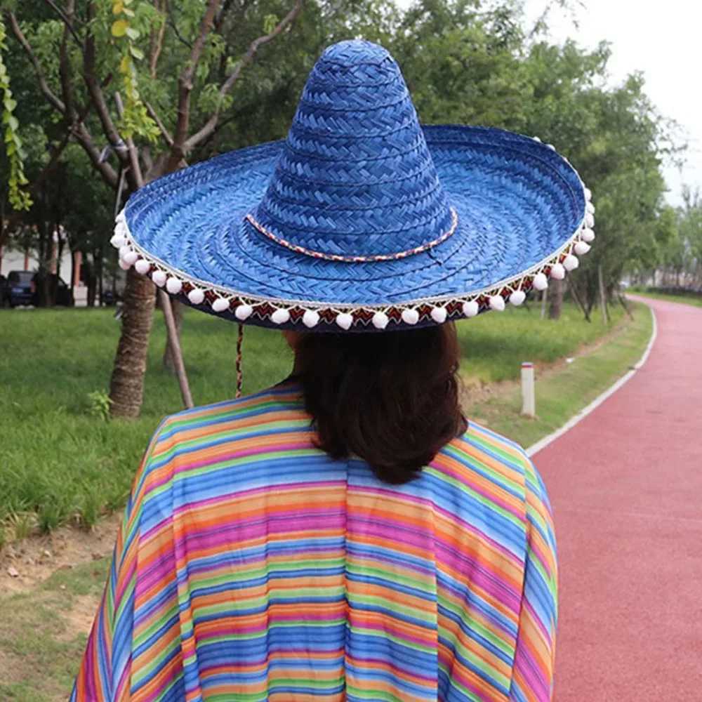 Mexican Party Hat Colorful Wide Brim Straw Hats Summer Outdoor Sun Hat Sombrero Halloween Party Decor Apparel Accessories W250602