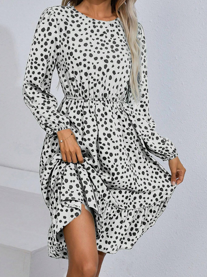 women's wear Long Sleeve Printed New Style Women's Ruffle Fashion Mid-Length Dress