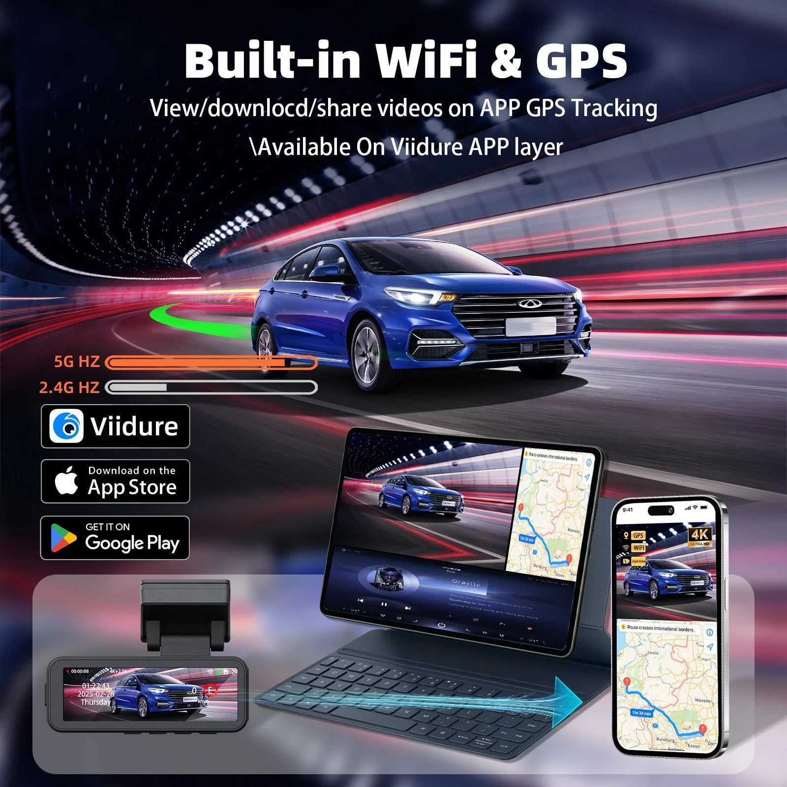 Car dvr 3.2 inch Dash Cam Dual Lens 4K UHD Recording Car Camera DVR Night Vision Video Recorder Built-In WiFi GPS 24H Parking R250529