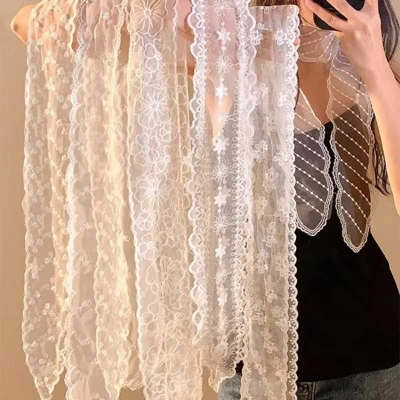 Korean Lace Narrow Scarf for Women Sweet Bowknot Headband 130cm White Embroidery Hair Scarf Soft Ribbon Female Hair Accessories W250602