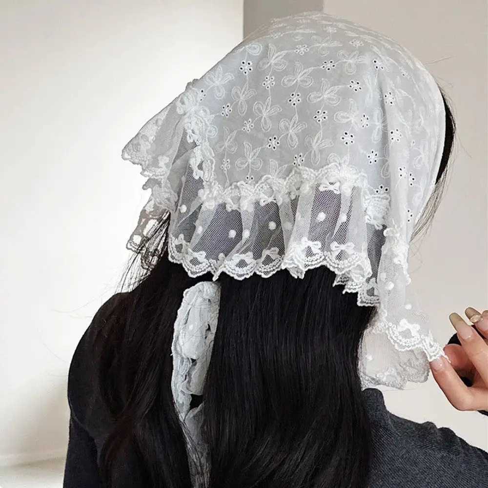 Retro Lace Trim Scarf Women Summer Lace Triangle Headscarf Embroidered Lace Neck Scarf Sweet Headband Lace Belt Accessories W250602