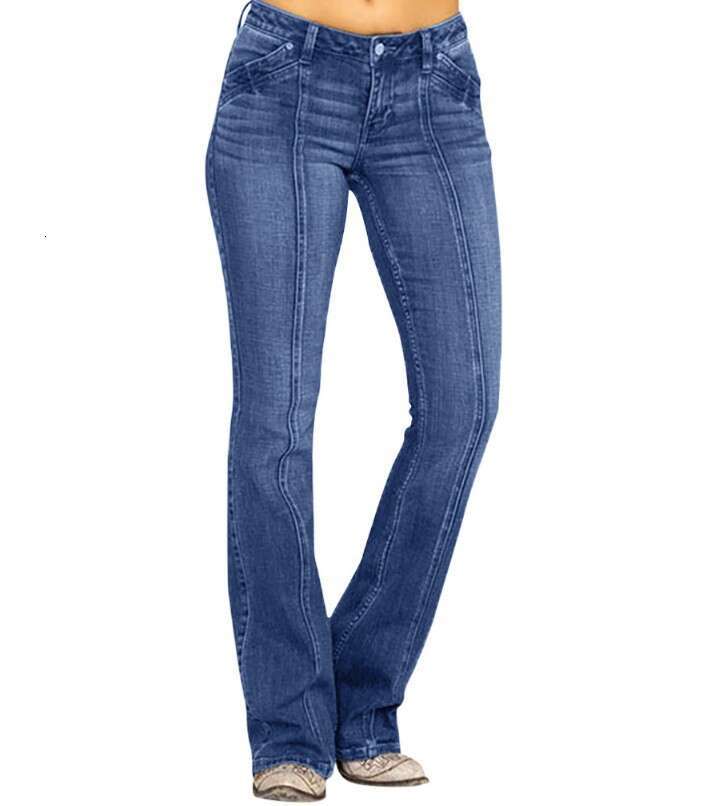 Women's Denim Low Waist Ripped Flare Pants B5