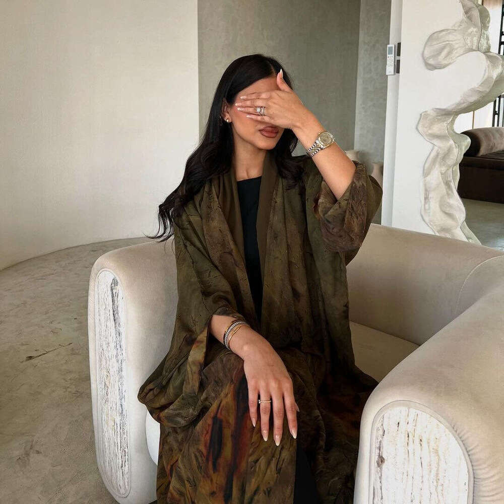Mq163modest Coat Chiffon Print Fashion Long Robe Outerwear Dress Muslim Dubai Abaya B5