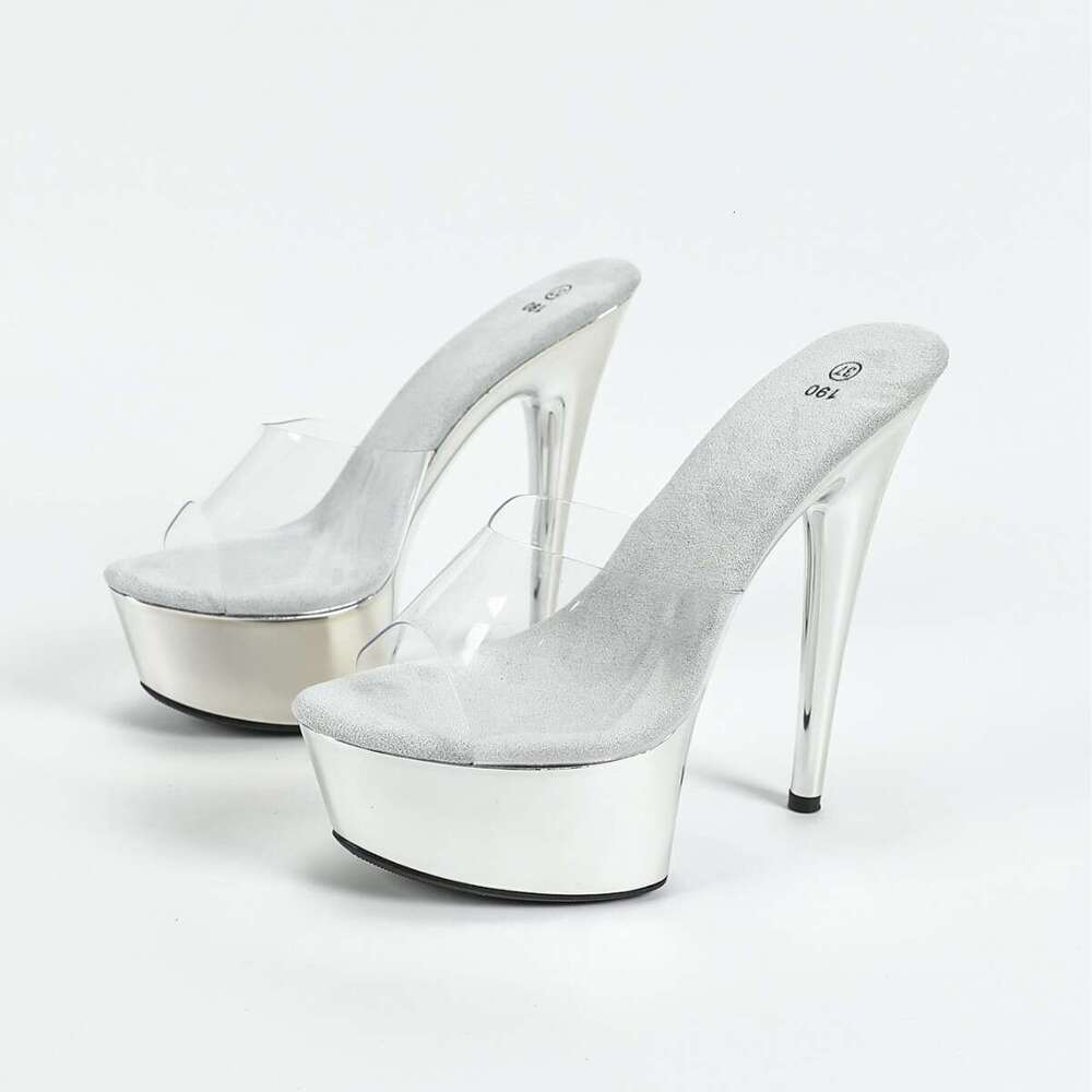 Super High Heels 8661-B24 Fashion Show Artifact Heels Electroplated Stiletto Sexy Waterproof Platform Extreme High Heel Slippers Platform High Heels