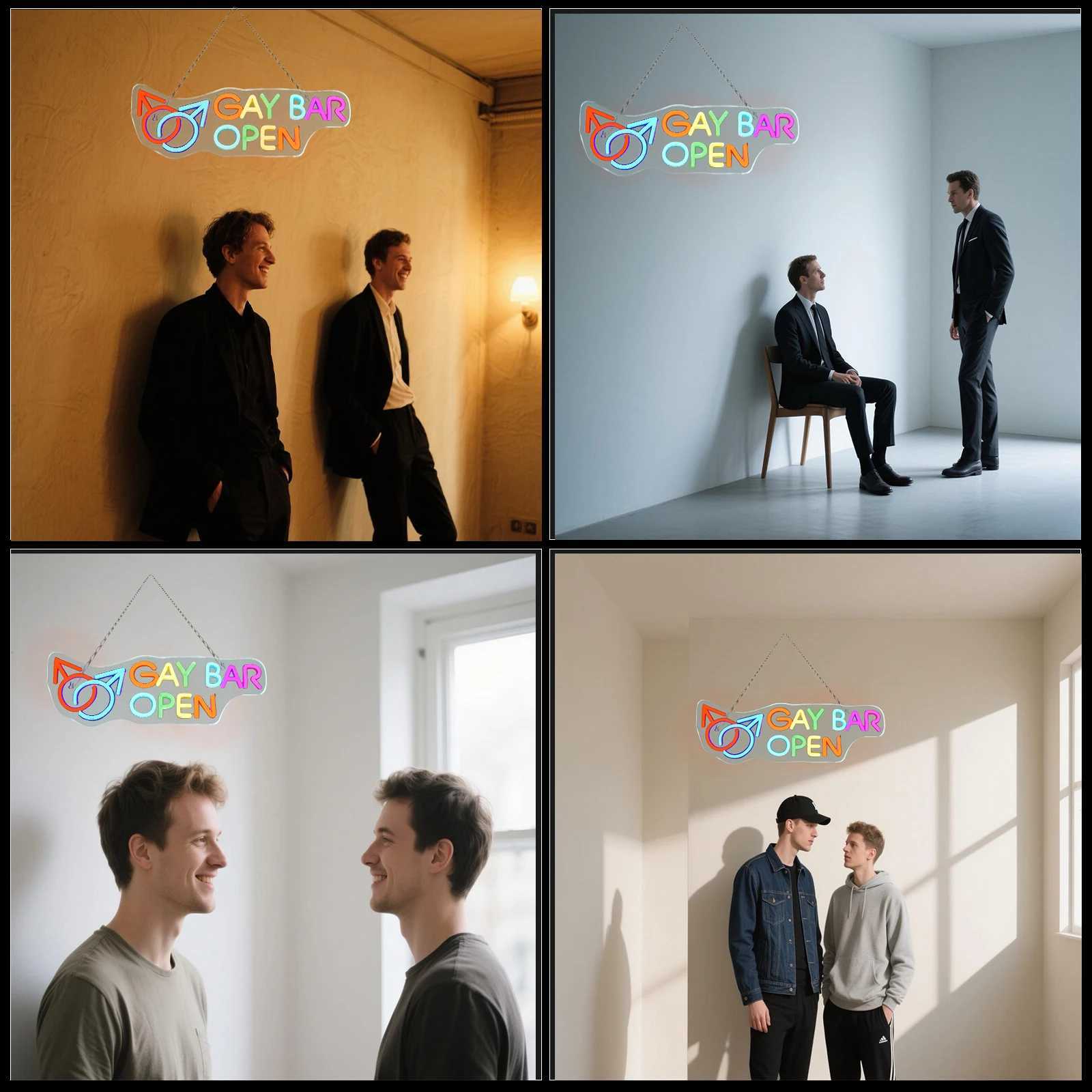 Gay Bar Open Neon Sign Wall Art Decor USB Powered LED Neon Sign Business Bar Shop Open Signs Bistro Store Party Decor XJ250602