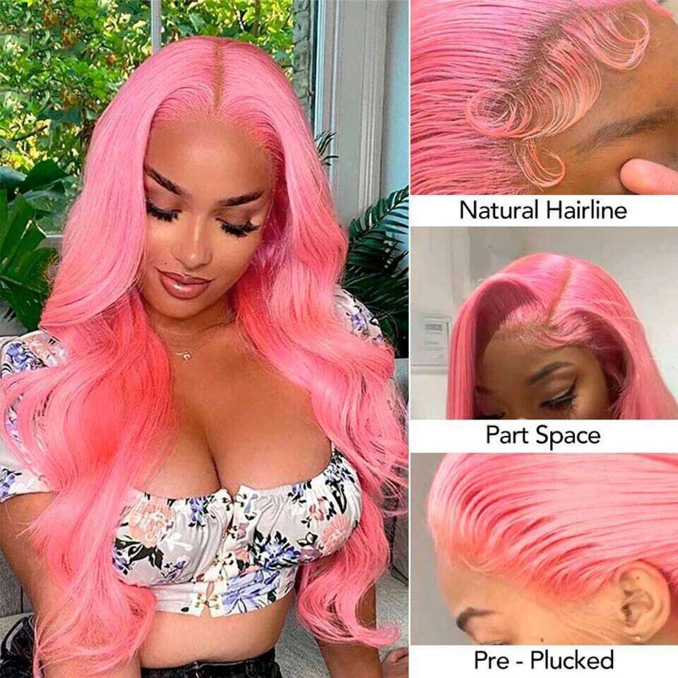 13x4 Body Wave Light Pink Front Human Hair Colored Wig Transparent 13x6 Hd Lace Frontal Wigs For Women 180 Density
