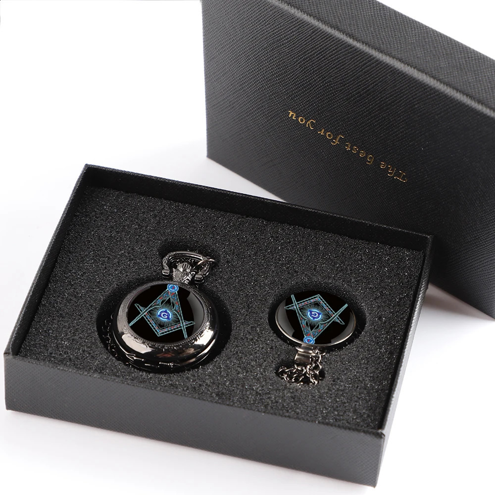 Hidden Meanings of Freemason Symbols G Quartz Pocket Watch with Necklace Sets Pendant Chain Jewelry Clock Gifts for Men Women 250529