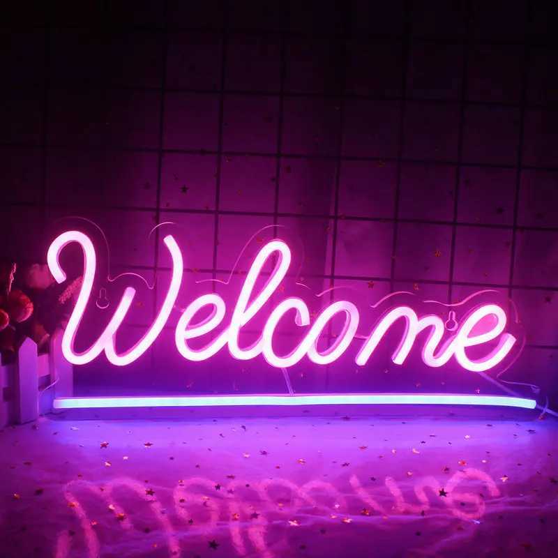 Welcome Sign Neon LED Night Lights for Shop Store Restaurant Bar Bedroom Home Room Wall Hanging Decor Power USB Neon Lights XJ250602