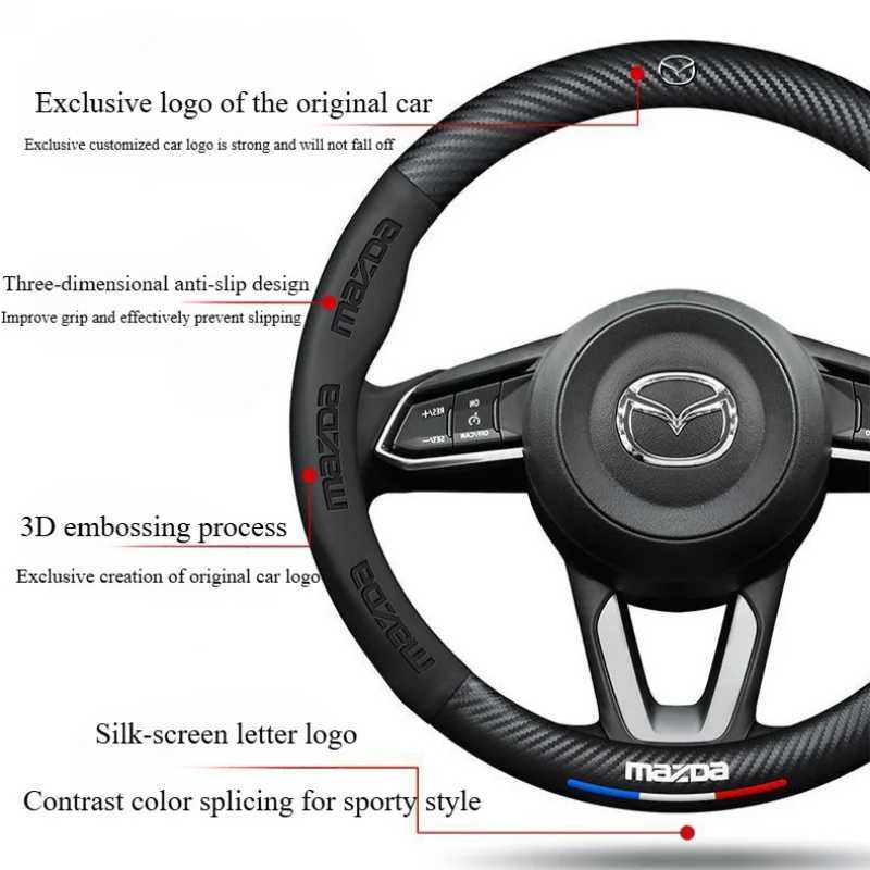 38cm Carbon Fiber Car Steering Wheel Cover Breathable Anti Slip Steering Covers for Mazda 3 bk bl 323 Axela Atenza CX-3 CX-4 CX5 R250603