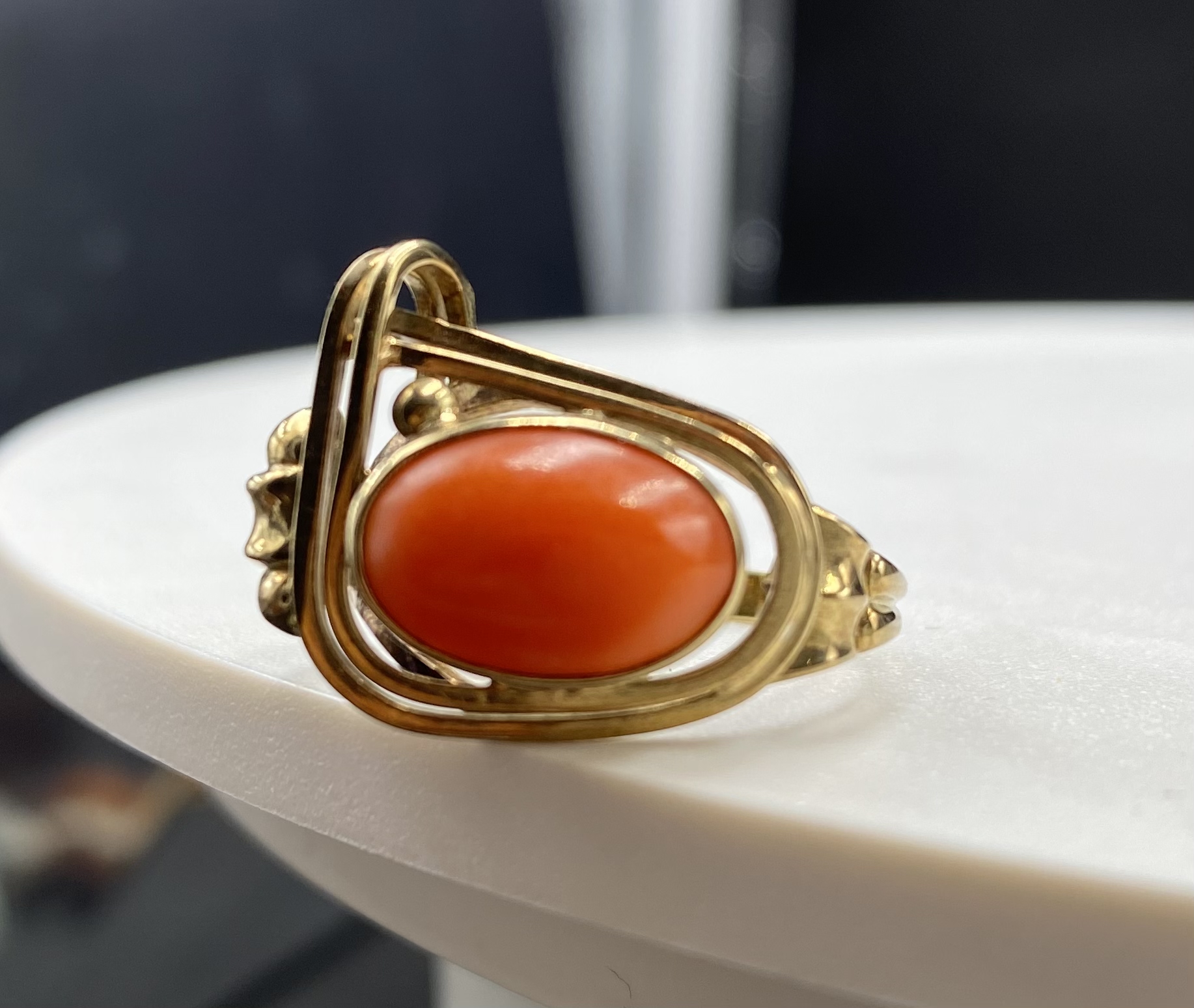 European Returned Antique Ring, Antique Fish Material with Old 14K Gold