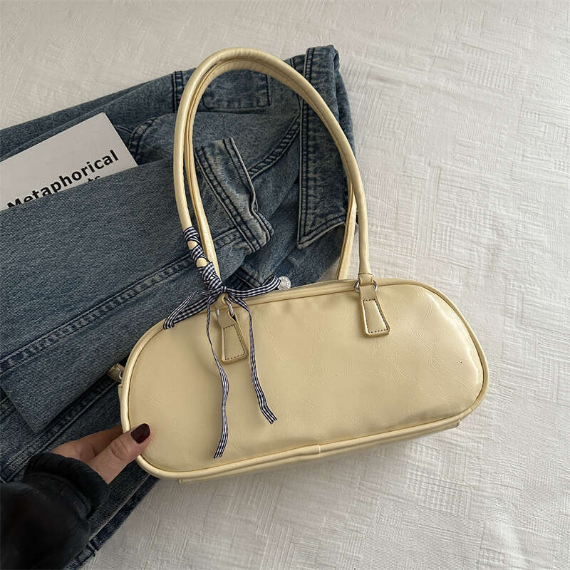 Korean Style Fashion Bowknot Handbag for Women 2024 New Simple Solid Color Underarm Large Capacity Pillow Bag Trendy