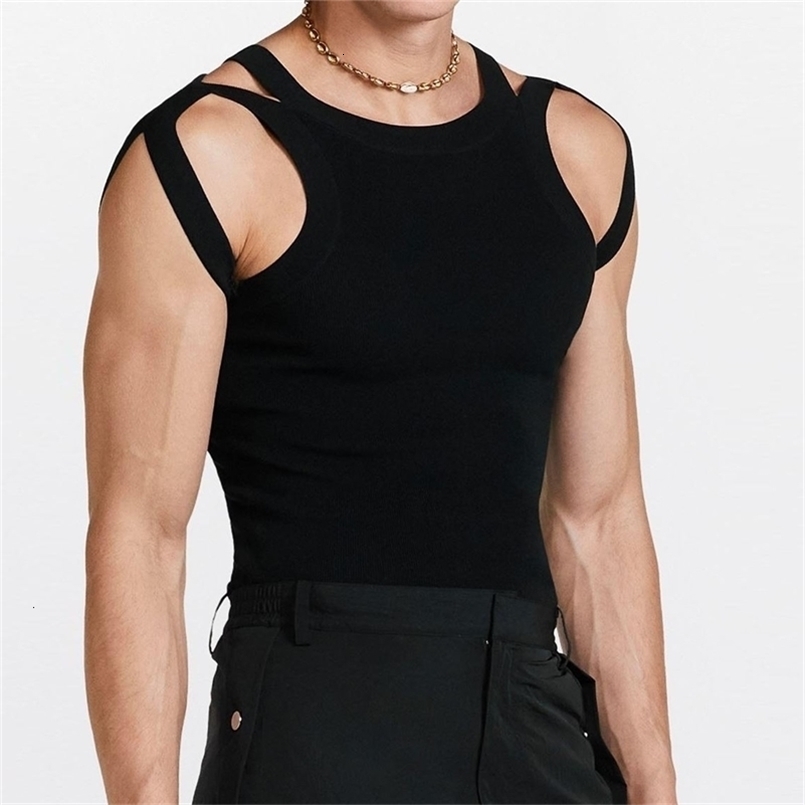 Men Tank Top Sexy Male Slim Fit Knitted Camisole Vest Elastic Slim Fit Base Coat Sexy Tight Fitting Vergi Olmayan 250519CJ