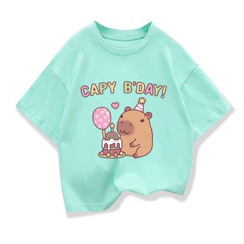 Kids Loose Clothes Short Sleeve T-shirt 2025 Boys Girls Cotton O-neck Tops Tee Summer Children Clothes Cute Capybara Printed T250603