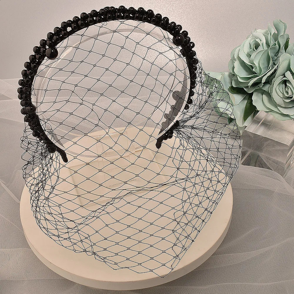 JM26 Tulle Cage Veil with Pearls Wedding Birdcage Veil with Headband Face Cover Bride Headdress Wedding Accessories Mariage 250530