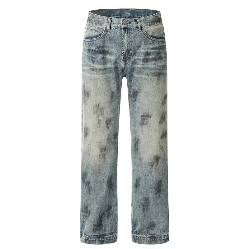 Y2K Splash Ink Jeans Men Baggy Wide Leg Jeans American High Street Washed Stretch Soft Straight Denim Cargo Pants Trousers 250603