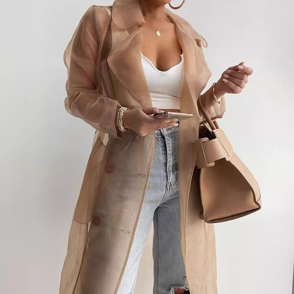 spring and summer solid color loose thin lantern sleeve cardigan medium long shirt coat Y190427