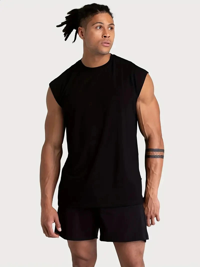 Summer fitness vest for men breathable and loose fitting training sleeveless Tshirt quick drying clothi 250527
