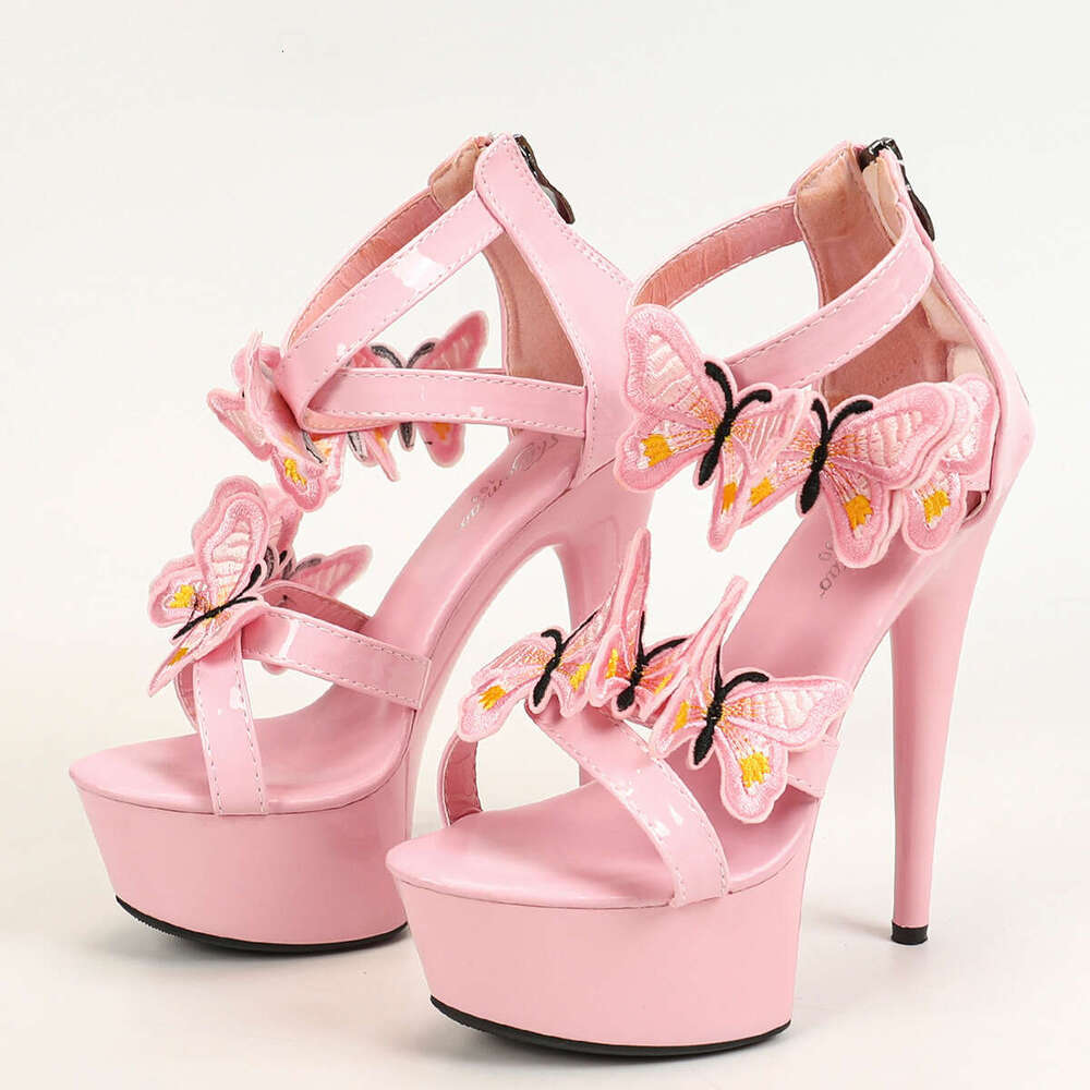Super High Heels 8661-B2 Rivet Pull Chain Roman Sandals High 15Cm Thin Heel Summer Waterproof Platform Platform High Heels