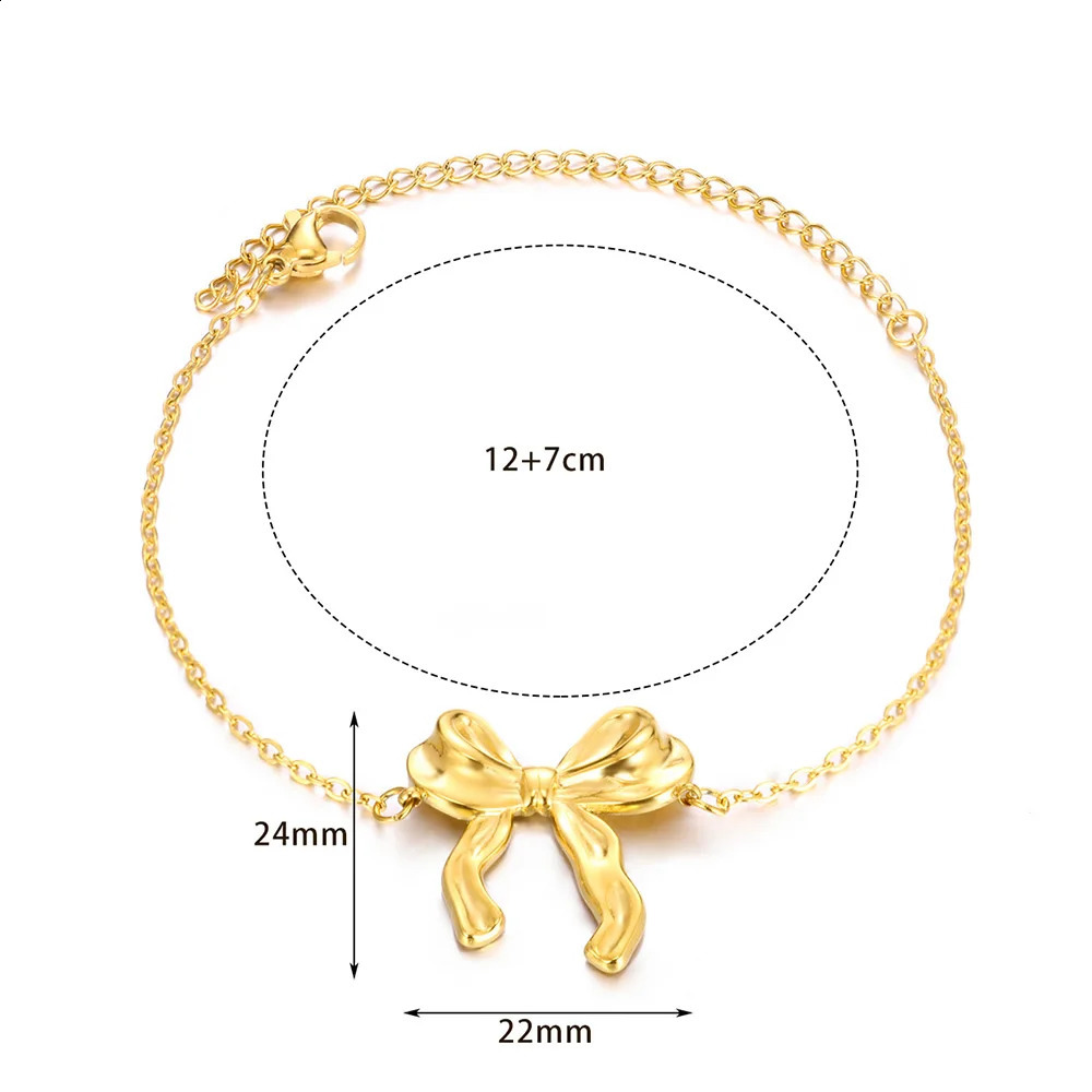 Gold color Stainless Steel Bracelets For Women Bowknot Bow Chain Bracelet Bangle Water Resistant Metal Statement Fashion Jewelry 250528