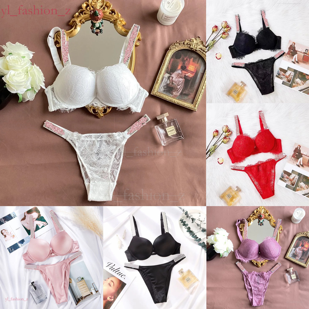bikini Women's Victoriasecret New VS Push Up Lace Bra Panty Sexy Embroidery Deep V Lingerie Set Good Quality Shoulder Strap Pretty Underwear a25 9f