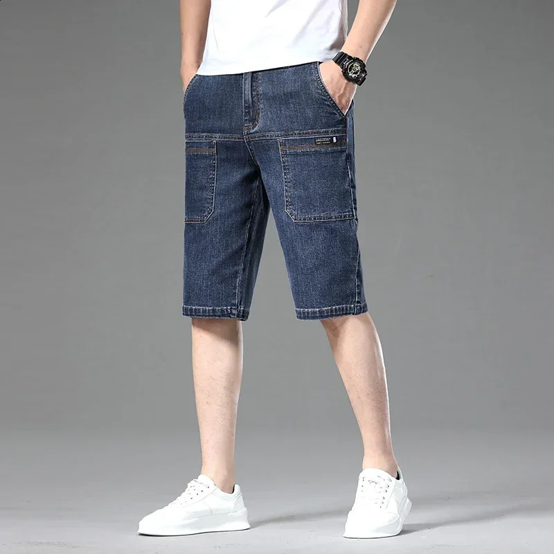 Summer Multi-pocket Thin Denim Shorts for Men Loose Straight Stretch Versatile Casual Short Jeans Male Clothing 250530