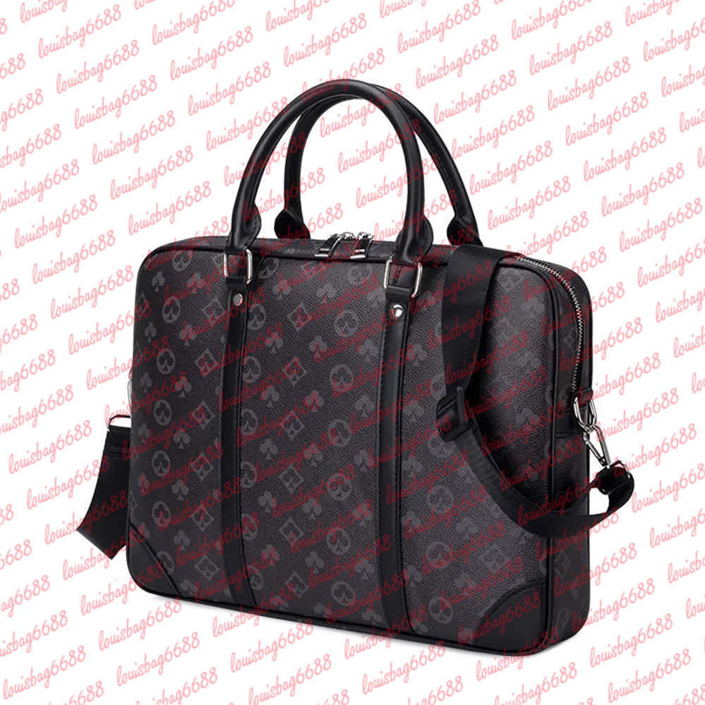 Luxurys Men Business Briefcase One Shoulder Diagonal Handbag Computer Bag Genuine Leather Zipper Letter Canvas Interior Simple Casual Pocket Solid Handbags A68