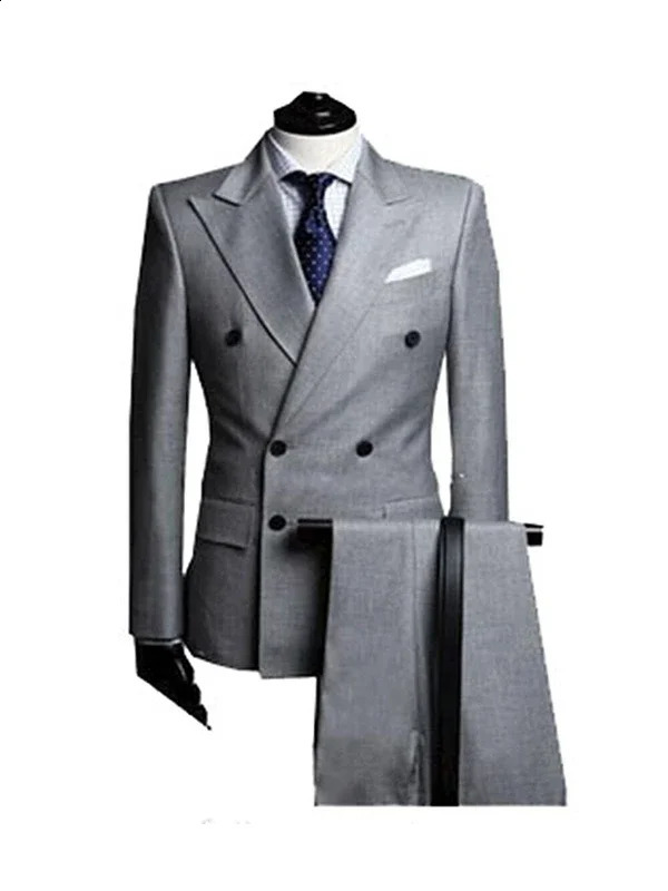 2 Pieces BlackGray Mens Formal Jacket Pants Slim Fit Double Breasted Suits Business Wedding Tuxedos for Men Casual Clothing 250529