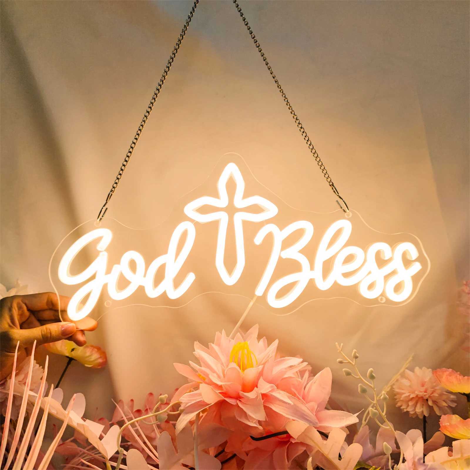 God bless Neon Sign LED neon light for Birthday Party Room Wall Decoration lights Birthday Gifts Neon Night light USB Powered XJ250602