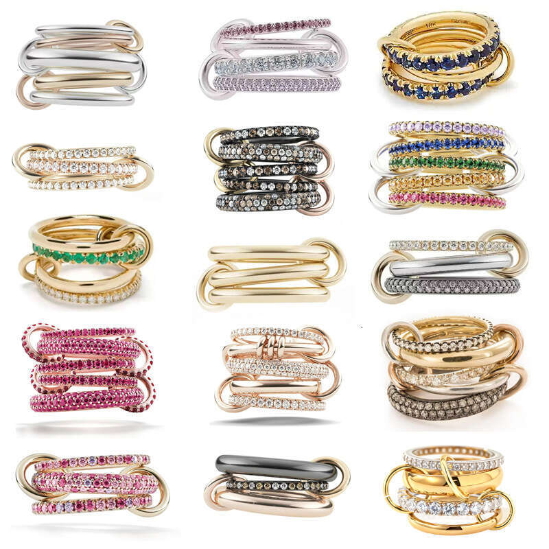 Interlocking Stackable Rings, Silver or Copper Inlaid with Zircon, Panyu Quality Fully Hand Polished