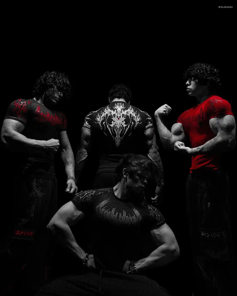 Men's T Shirts Breathedivinity Compression Clothing Fashion Tight Fitting Shirt Goth Quick Dry Workout Gym Red Stripe Unisex