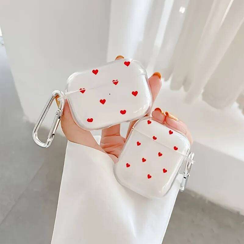 Simple Red Love Heart Pro/Pro2 Soft Clear TPU Wireless Case For Airpod 3/4 Earphone Protective Cover