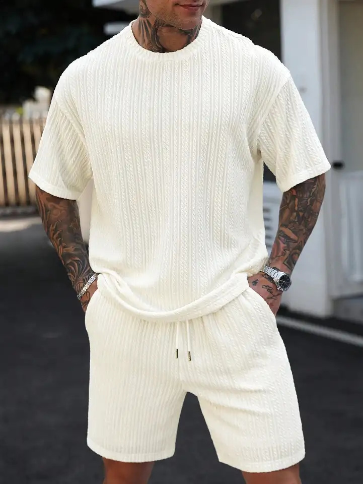 Mens Summer Casual Fashion Jacquard Set is a and Comfortable Suitable for Daily Leisure Sports Occasions 250529Z